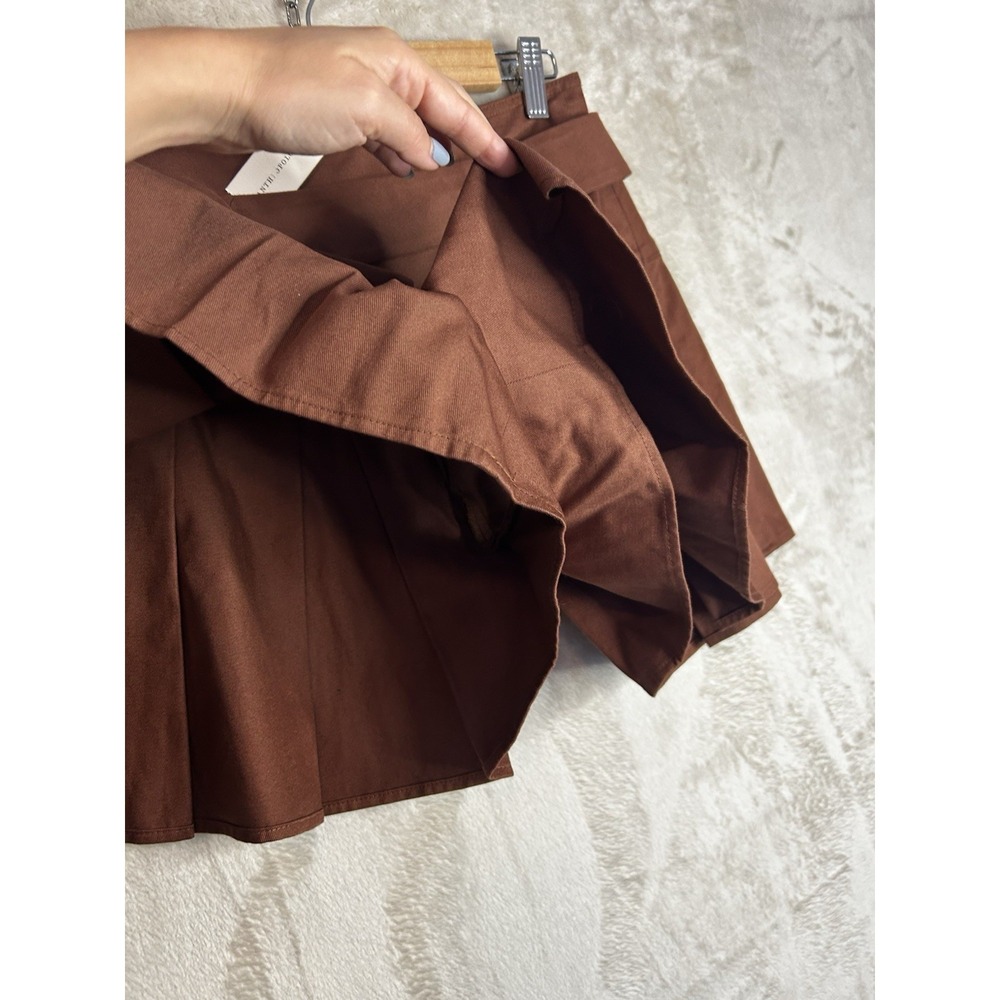 Anthropologie Brown Pleated Belted Mini Skort Size 8 Chocolate Twill NEW - Picture 3 of 11